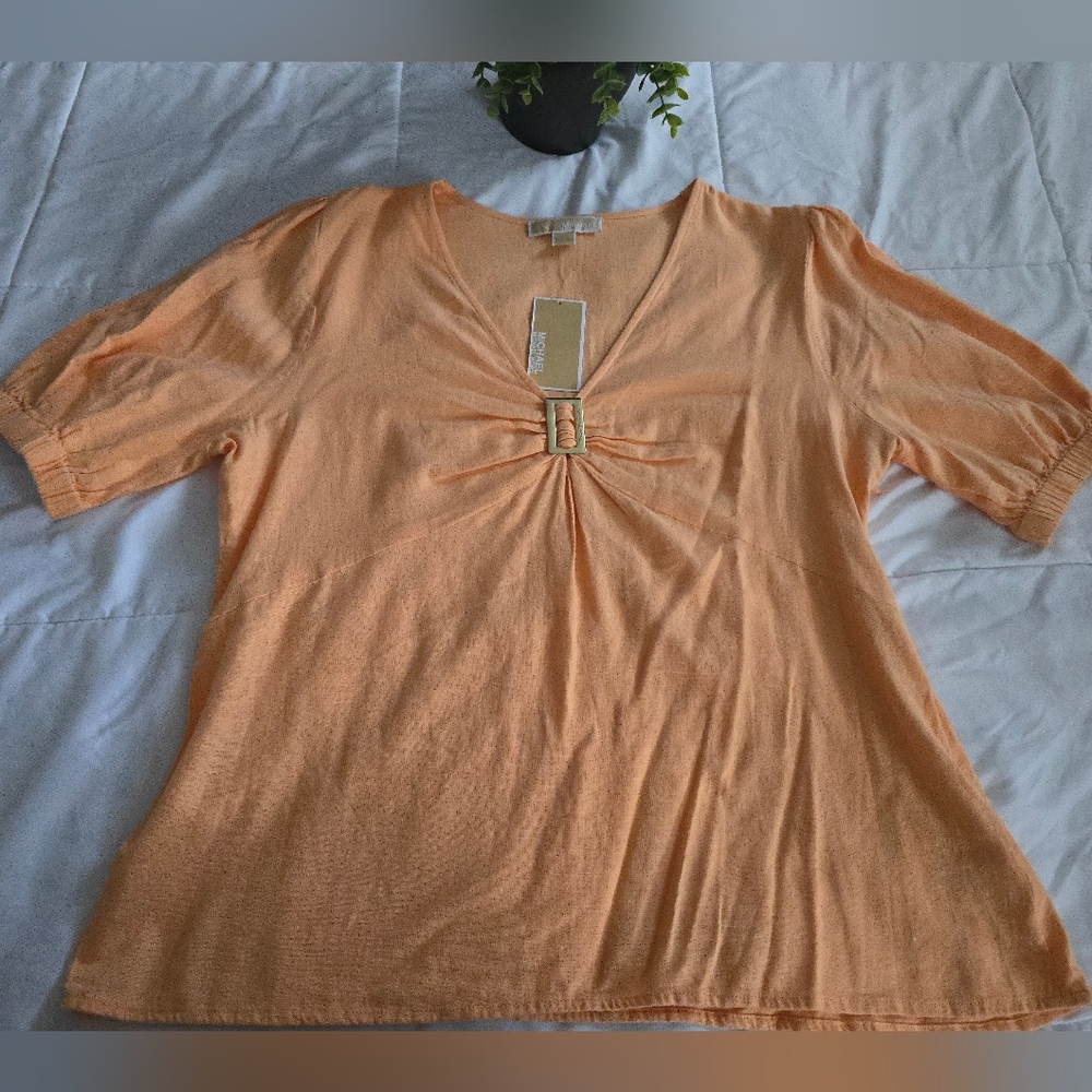 Michael Kors Linen Melon Short Sleeve Top - Size L